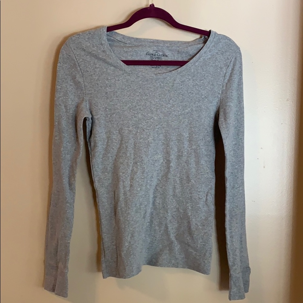 Faded Glory Gray Ribbed Long Sleeve Tee